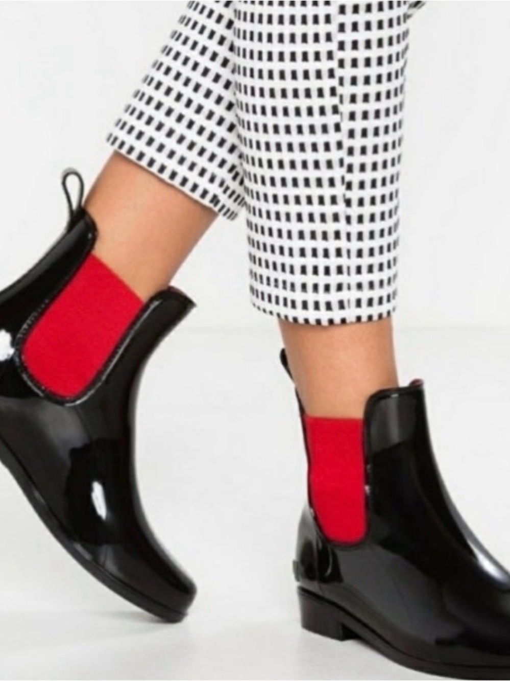 Lauren Ralph Lauren Black Patent Chelsea Booties with Red Elastic